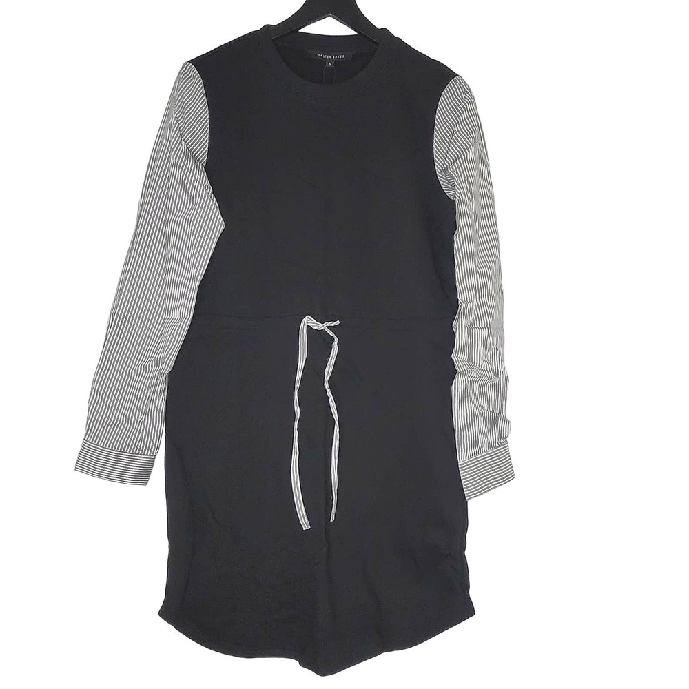 Walter Baker Angela Dress Black White Striped Long Sleeve Drawstring M